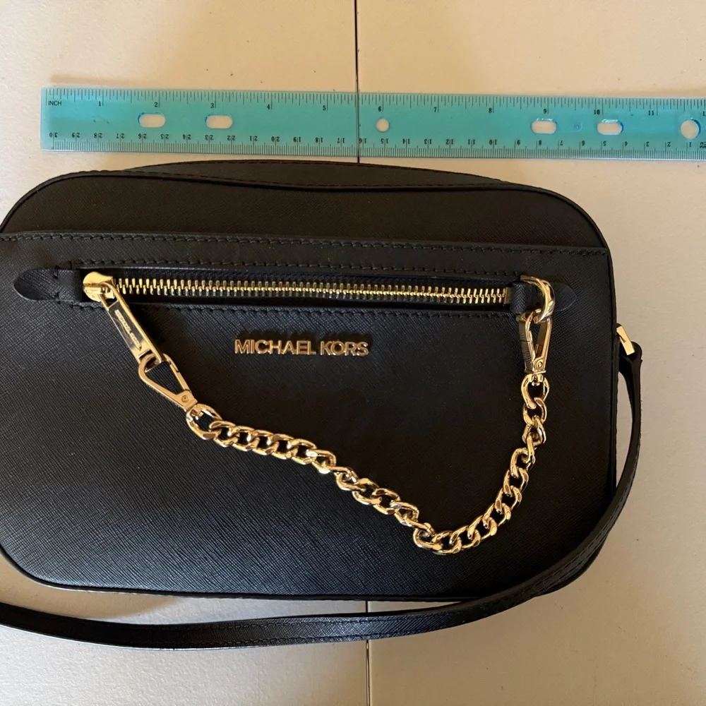 Michael Kors Black Saffiano Crossbody with Gold Chain Accent - Picture 4 of 4